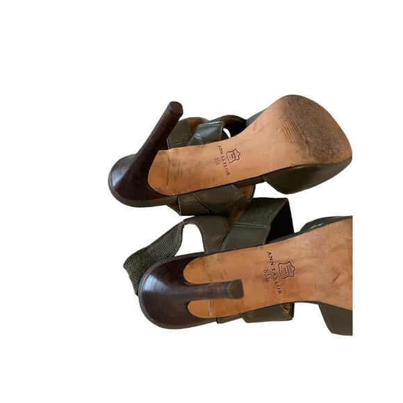 Ann Taylor | Size 8 Linen/Canvas Strap Heel Sandals Dark Sage/Green - Picture 4 of 7